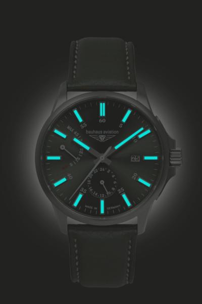 Bauhaus Aviation Herrenuhr Automatik mit Gangreserveanzeige und Lederarmband